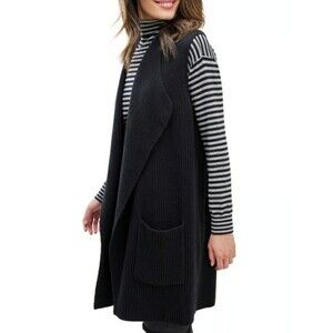 SPLENDID JULIET Sweater Women Size Medium Black Sleeveless Knit Long Cardigan